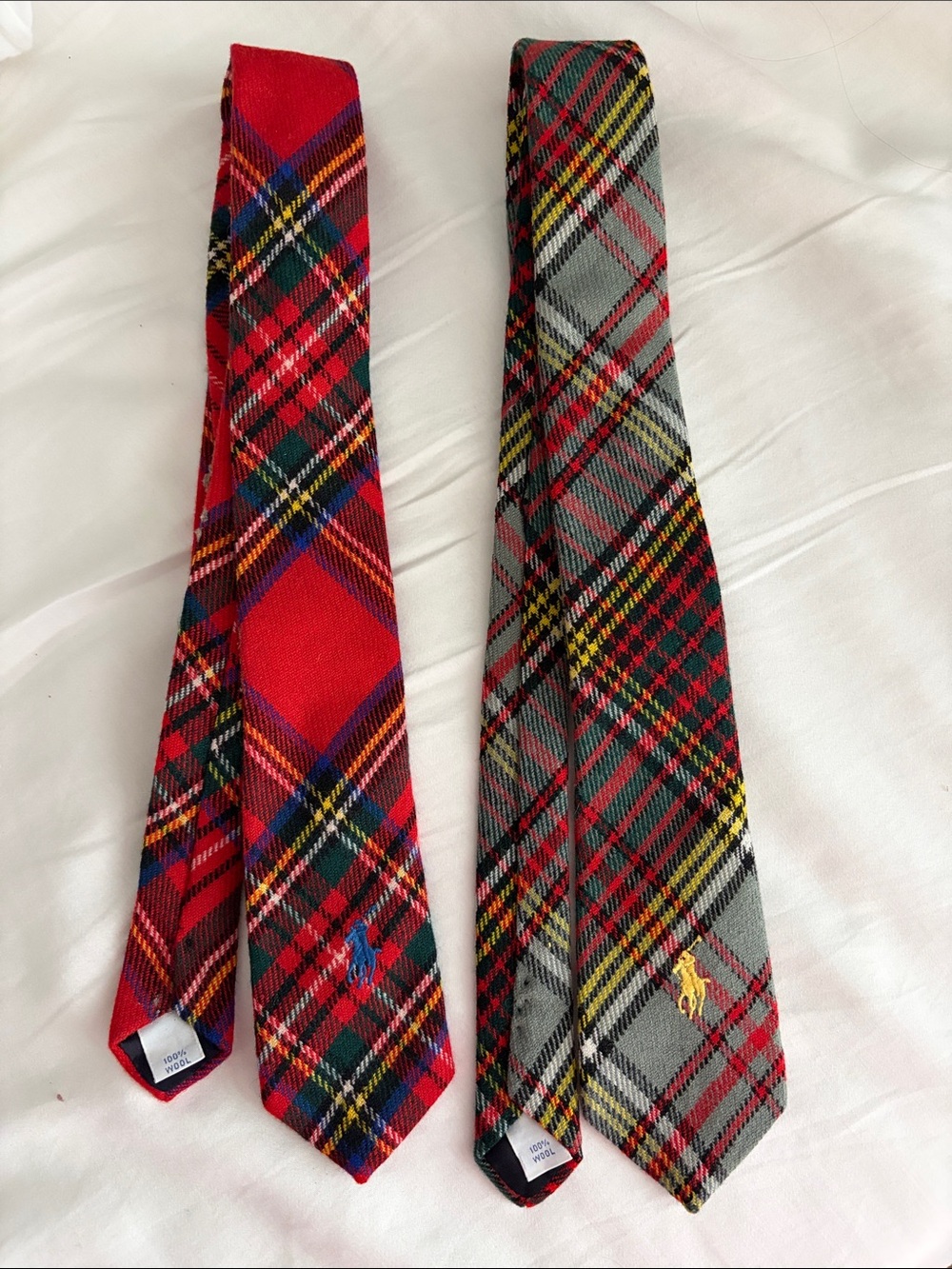 Polo by Ralph Lauren Red and Gray Tartan Wool Neckties
